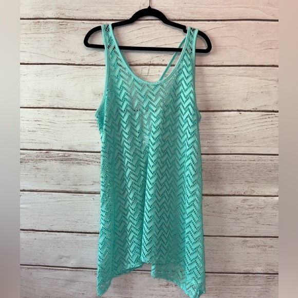 BONGO Turquoise Chevron Crochet Swim Cover-Up β Size Large Beach Swimming Summer - Picture 1 of 5